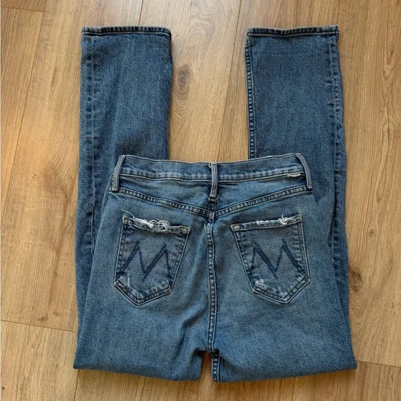 MOTHER Distressed Blue Straight Leg Jeans - Picture 5 of 8